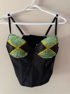 Custom Made Jamaican Flag Black Bustier Top